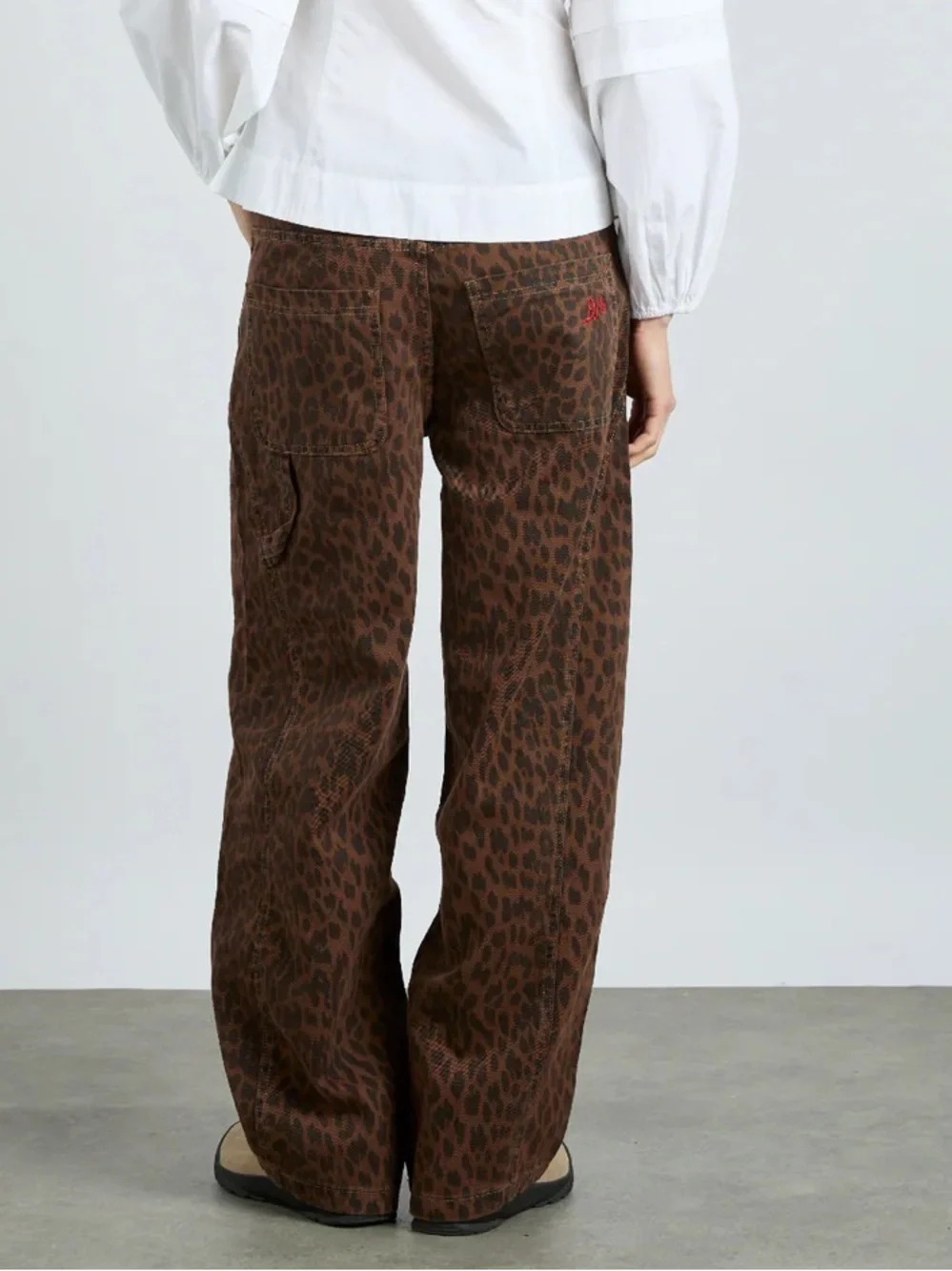 Brand NEW - Damson Madder Free People Brown Leopard Print Wide-Leg Jeans - Picture 6 of 11
